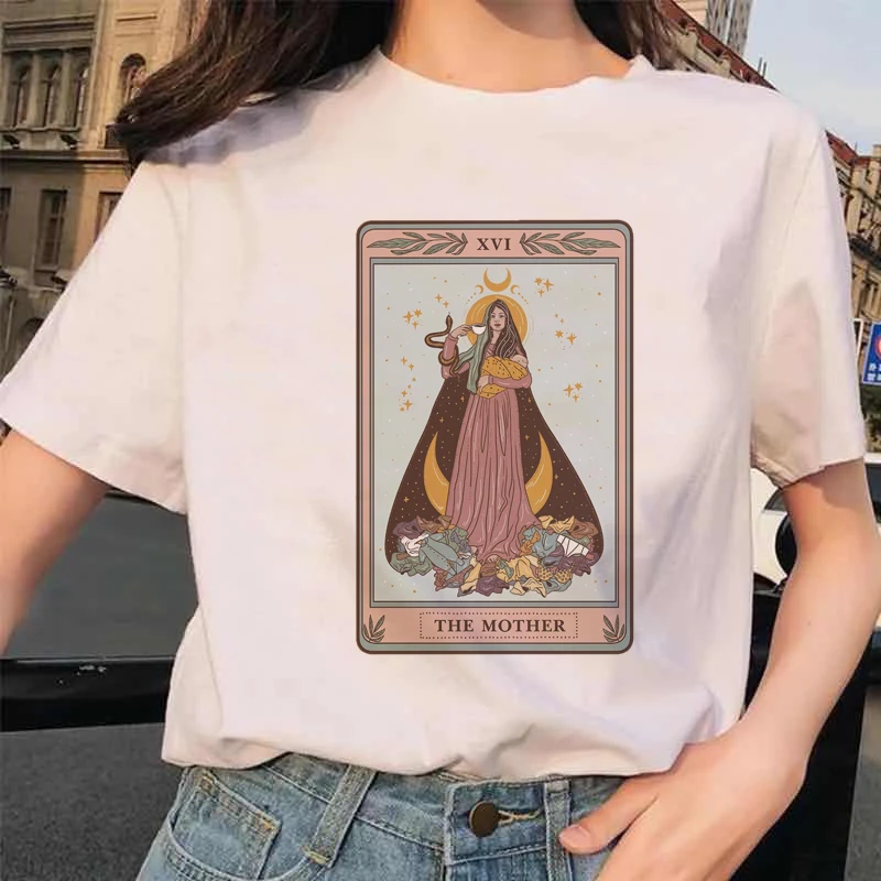 

Women Tarot Card Flower T Shirt Popular Female Cartoon Tops Summer Harajuku Aesthetic Ladies Tee Women's T-shirt Y2k Tops