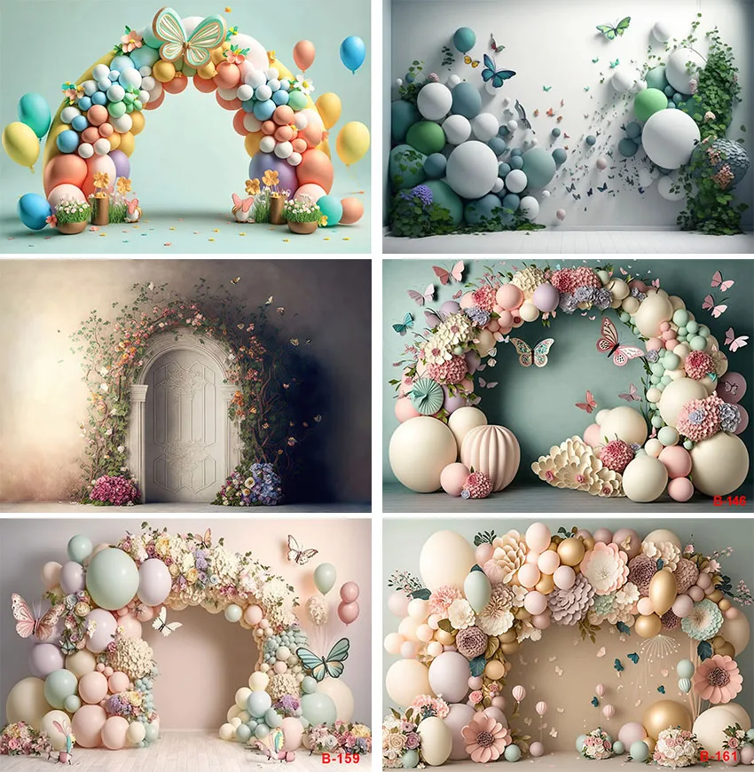 

Photography Background Butterfly Floral Green Leaves Balloon Kids Birthday Party Cake Smash Decor Backdrop Photo Studio