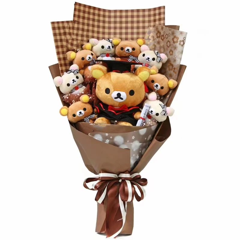 

Cute Teddy Bear Stuffed Animal Plush Toy Lover Rilakkuma With graduation Flower Bouquet Gift Box Birthday Graduation Gifts