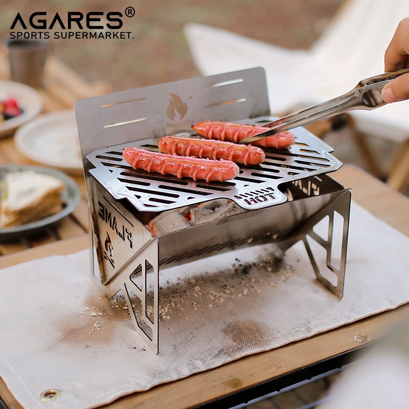 

Portable Folding BBQ Grill Heating Stoves 4 Layers Multifunction Camping Barbecue Rack Net Card Type Firewood Stove Cookware