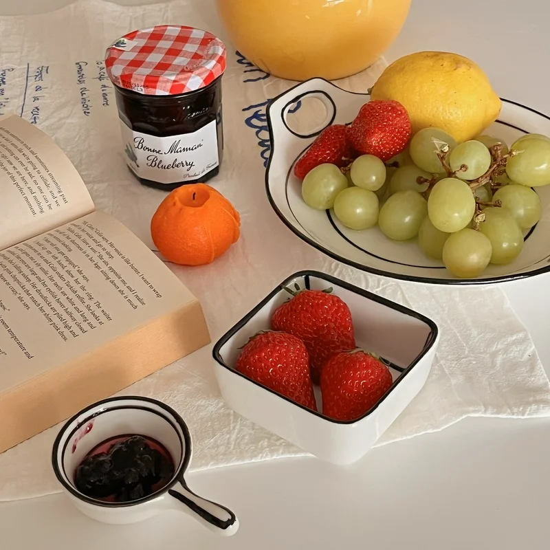 

LadyCC Japanese Cartoon Bowls Ceramic Plates Irregular Soup Bowls Ceramic Hand-painted Deep Dishes Sauce Dish