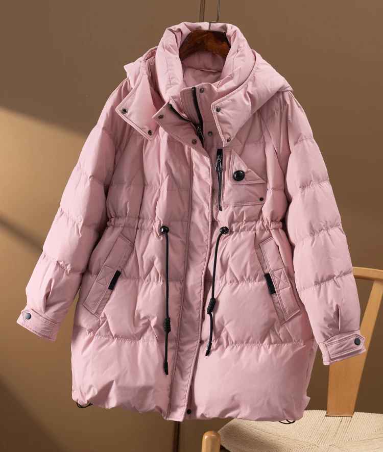 2022 New 90% White Duck Down Jacket Women Safari Style Zipper Slim Winter Coat Women Casaco Feminino Luxury Designer