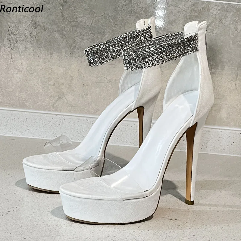 

Реальные фотографии Ronticool, женские сандалии на платформе с ремешком на щиколотке, на тонком каблуке, с открытым носком, красивая белая искусственная обувь, женские американские размеры 5-20