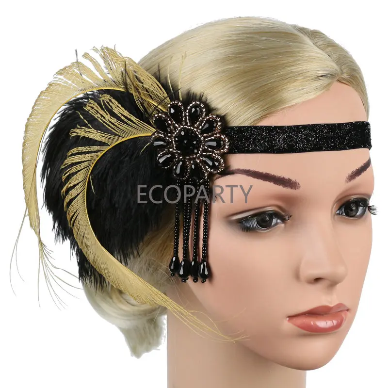 

1920s Great Gatsby Party Costume Accessories Set 20s Flapper Feather Headband Pearl Necklace Gloves Cigarette Holder 4 Pcs Set