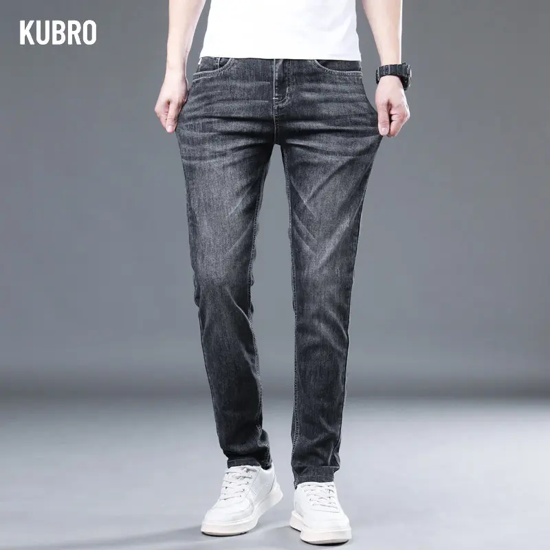 

KUBRO 2023 Summer Variety Jeans Collection Men's Personalized Labeling Business Office Style Smart Casual Zipper Fly Full Length