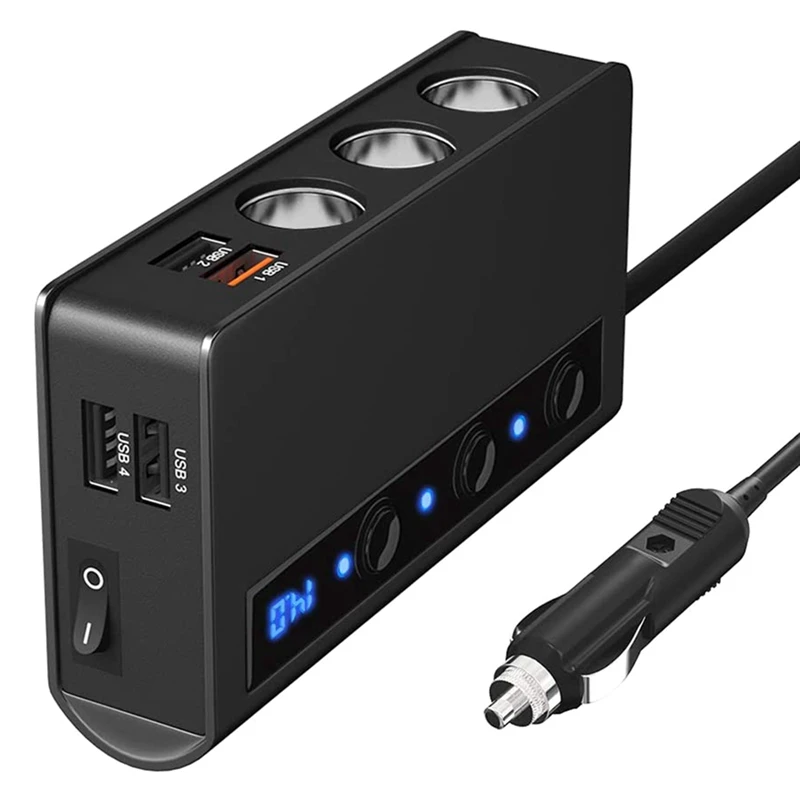 

Автомобильное зарядное устройство с 4 USB-портами, 180 Вт, высокая мощность, Qc 3,0, независимый переключатель, автомобильное зарядное устройство ...