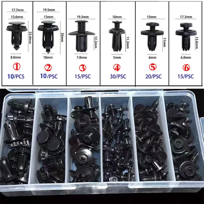 

100Pcs/Set 6 Size Auto Fastener Car Clips Mixed Body Push Retainer Pin Rivet Bumper Door Trim Panel Pin Retainer Fastener Parts