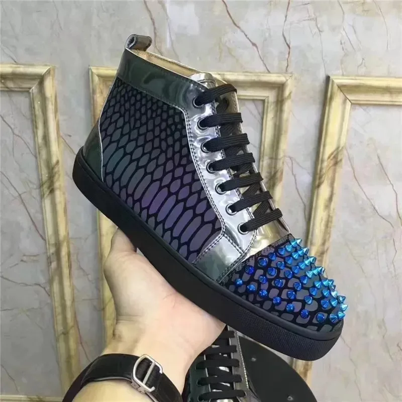 

Luxury designer rivet shoes Red sole shoes lace up high top shoe board shoes British nightclub men's and women's shoes EUR Size