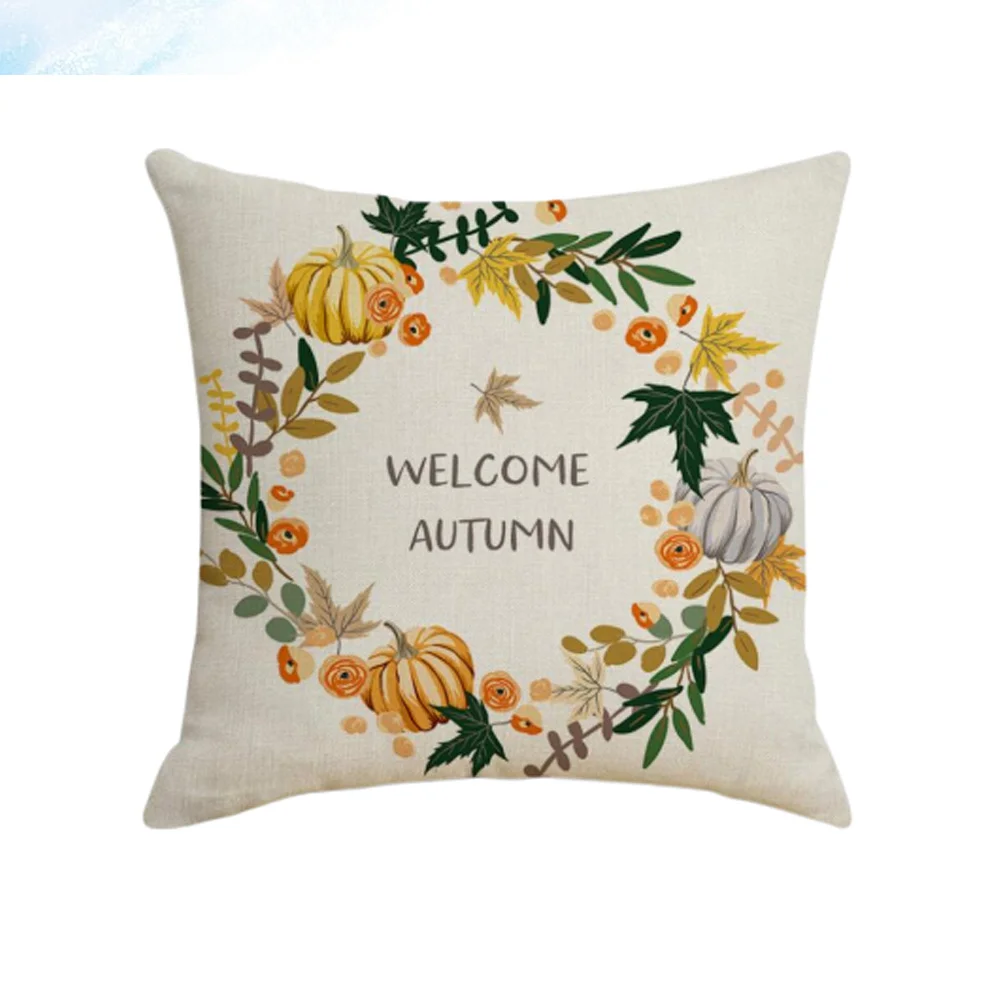 

1 Pc Pillow Cover Comfortable Wreath Pumpkin Square Pillow Protector Cushion Cover Gift for Home Lounge Bedroom