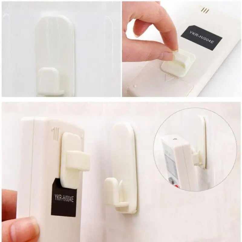 

2 Pairs Plastic Sticky Hooks Set TV Air Conditioner Remote Control Dispenser Home Practical Wall Mount Storage Holder for Keys