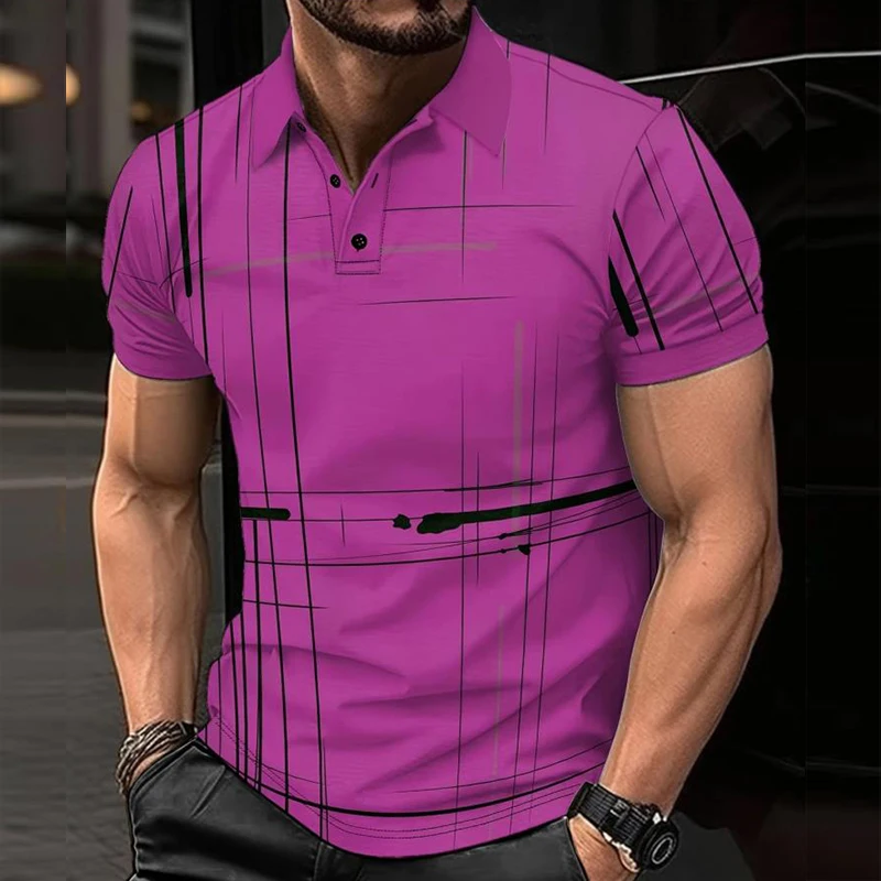 Мужская рубашка в клетку с 3D цифровым принтом и клетчатыми лацканами модная