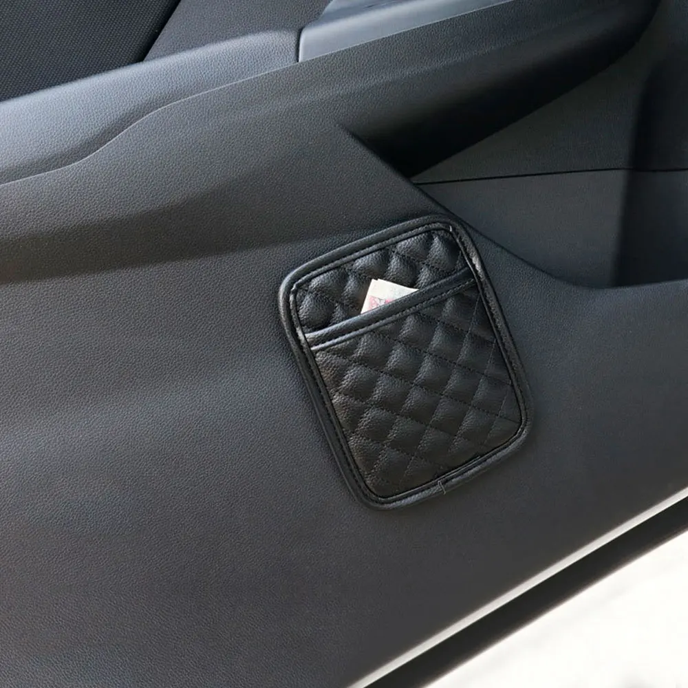

Small Black Universal PU Leather Pocket Organizer Storage Bag for All Vehicles for Rear Door Central Car Seat for Small Item