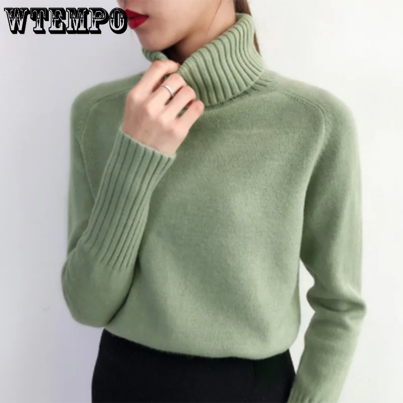 Cashmere Knitted Sweater Women  Autumn Winter Korean Turtleneck Long Sleeve Pullover Female Jumper Green Knitwear