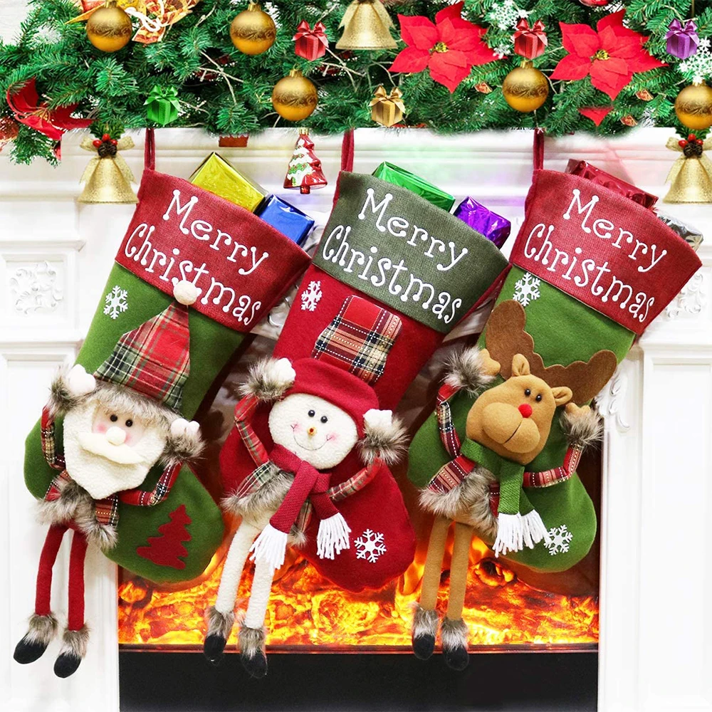 

Christmas Stockings 18" Big Xmas Stockings Decoration Santa Snowman Reindeer Stocking for Home Decorations Party Supplies