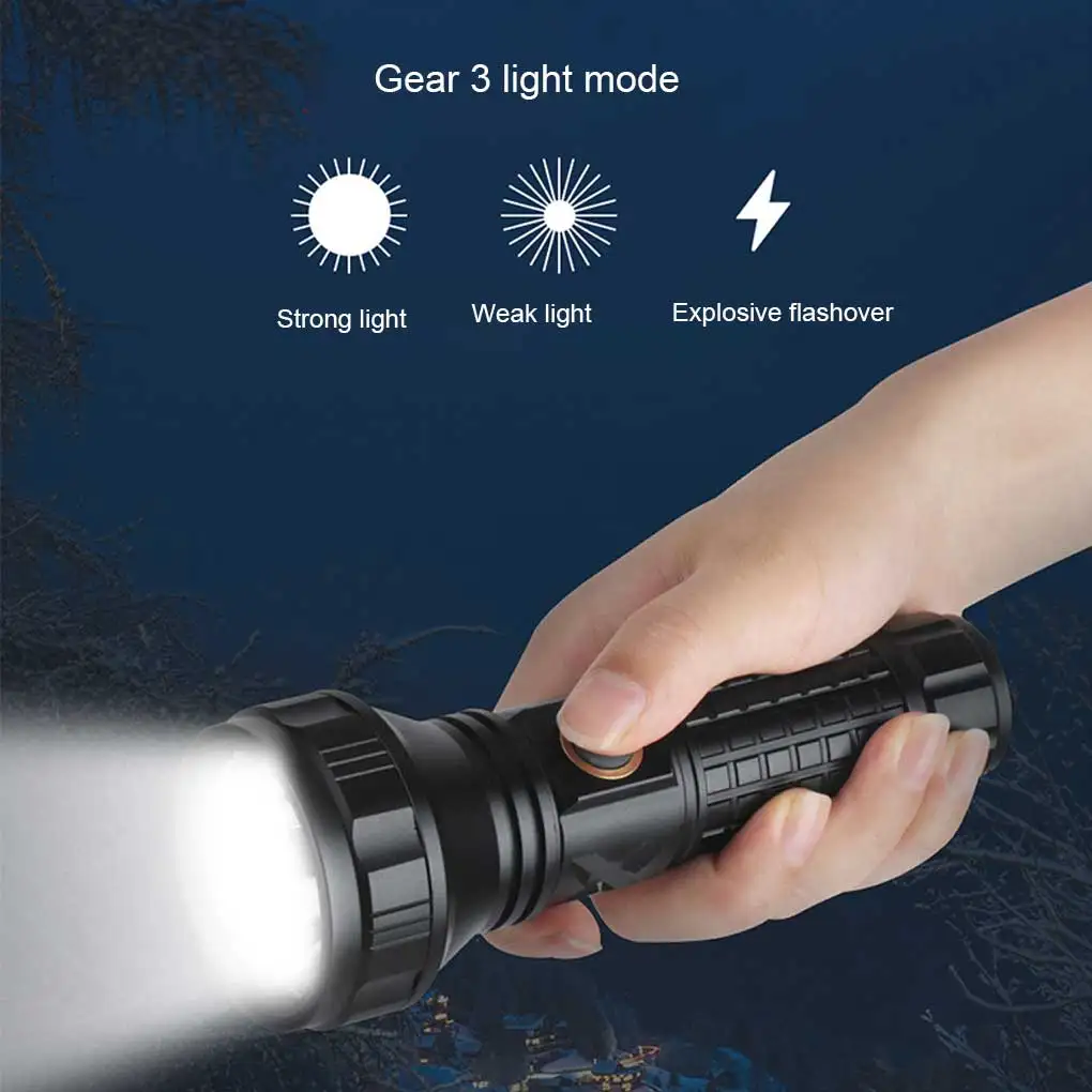 

USB LED Flashlight Adjustable Wear-resistant High-power Highlight Flashlights Emergency 3 Torch Adventure 3000mah Battery