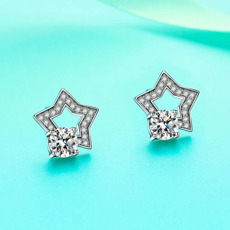 

Trendy 0.5-1ct Star Moissanite Stud Earirngs for Women 925 Sterling Silver D Color VVS1 Moissanite Earrings Pass Diamond Tester