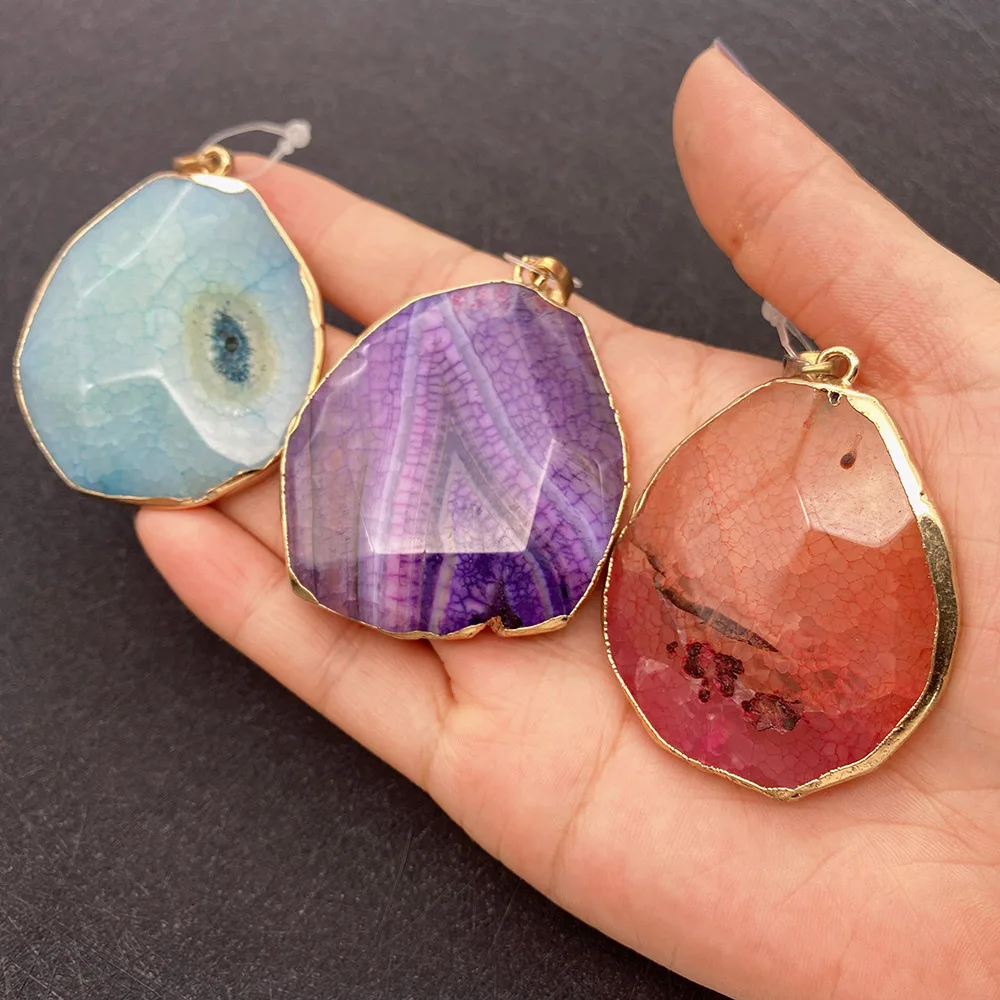 

Fashion Natural Stone Onyx 37-55mm Irregular Cut Pendant Charm Jewelry For Men and Women DIY Gift Necklace Earrings Accessories