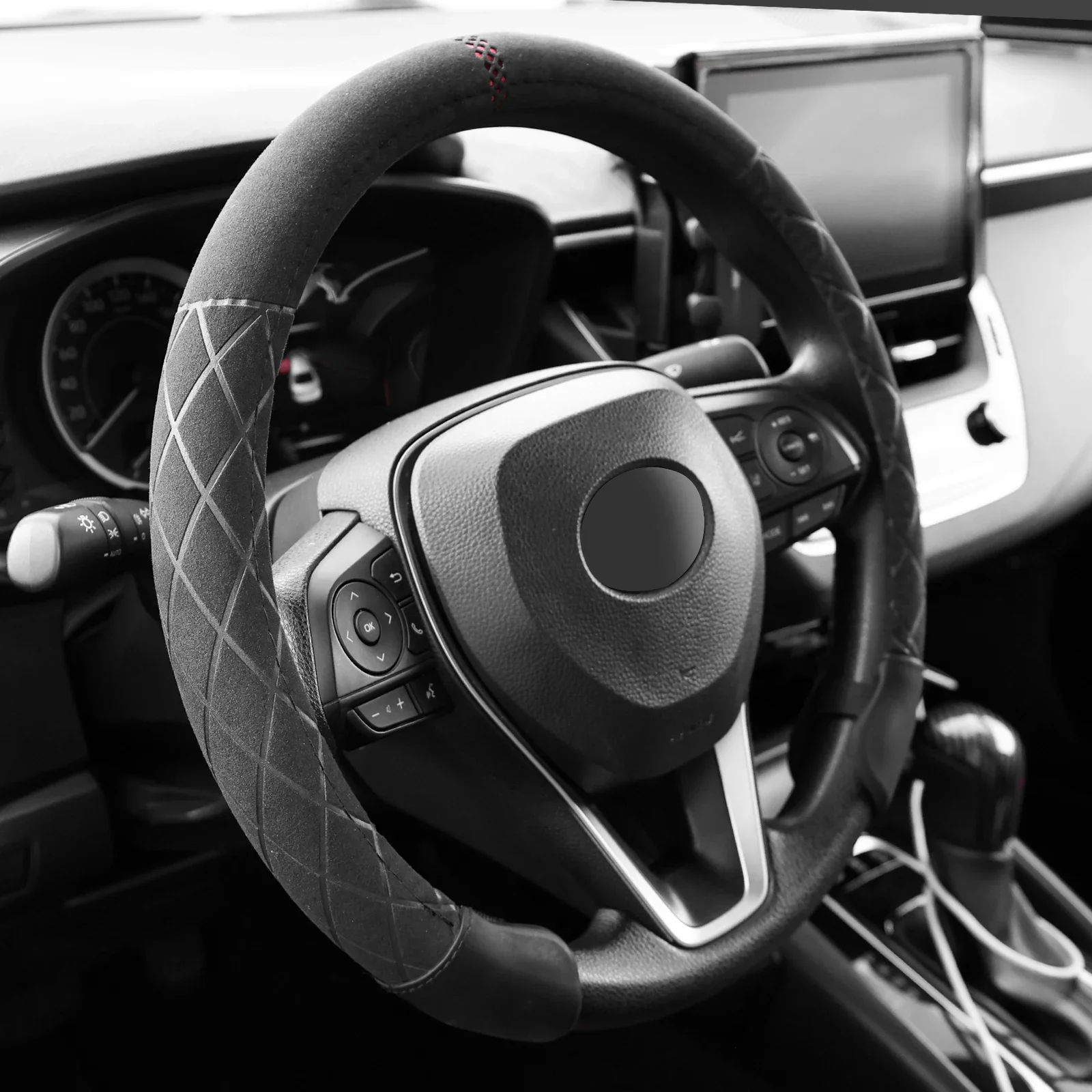 38cm 15inch Car Steering Wheel Cover Suede Booster Anti-skid Sweat-absorbent For Tesla Model 3 Y