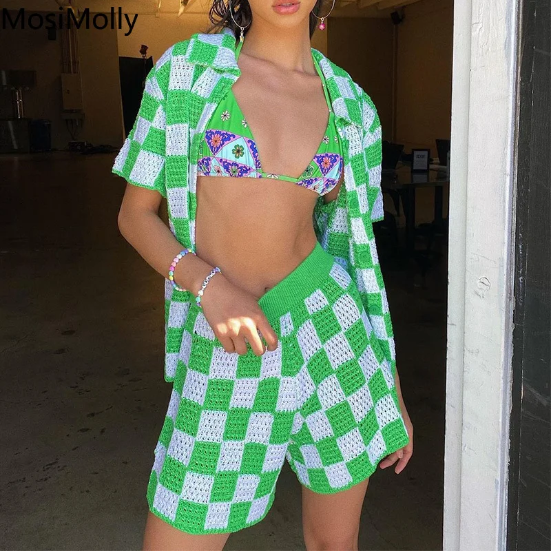 Ажурный клетчатый свитер MosiMolly кардиган женские пальто джемпер пуловеры вязаные