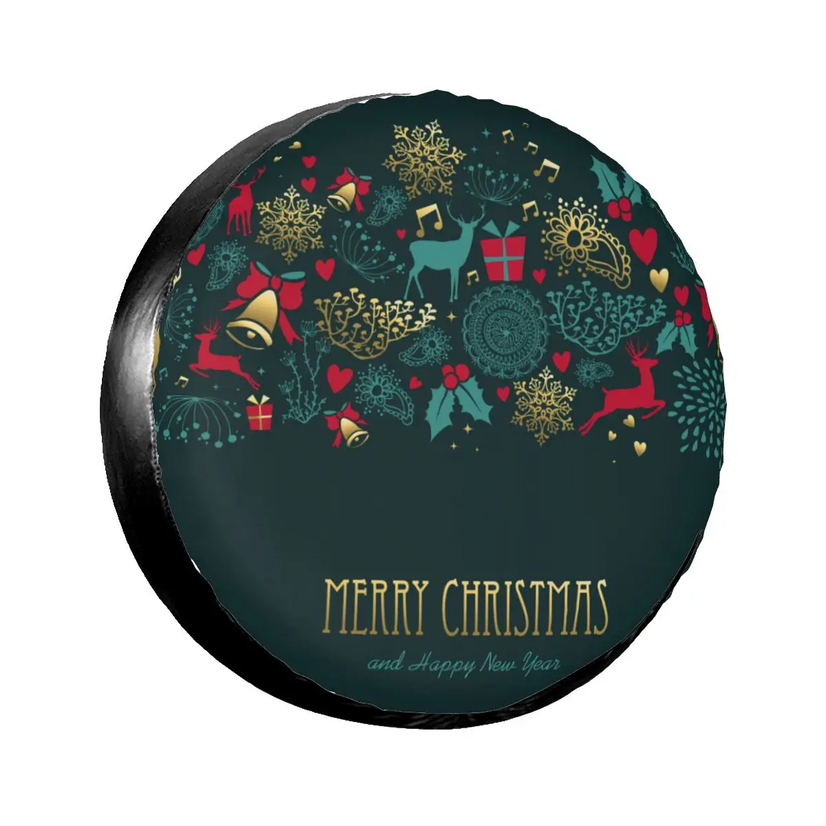

1Pc Car Spare Tire Cover Merry Christmas Golden Deer Elements Case Polyester Tire for Cars Wheel Protection Cover
