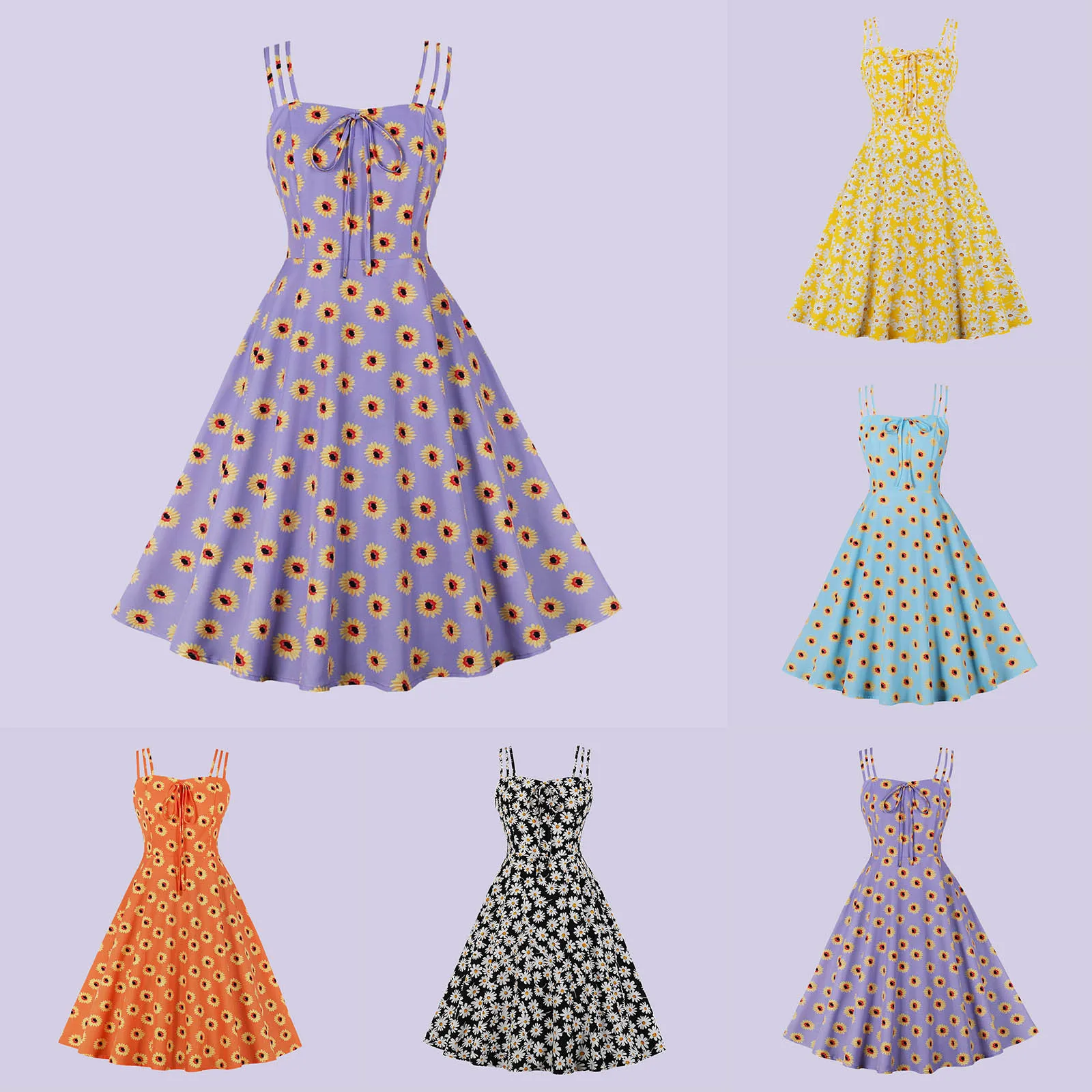 

Женское винтажное платье на бретелях, с цветочным принтом