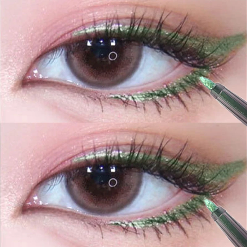 

Перламутровая подводка для глаз, карандаш 2 в 1, блестящие тени для век из шелкопряда, стойкие гладкие зеленые фиолетовые блестящие подводки для глаз, макияж