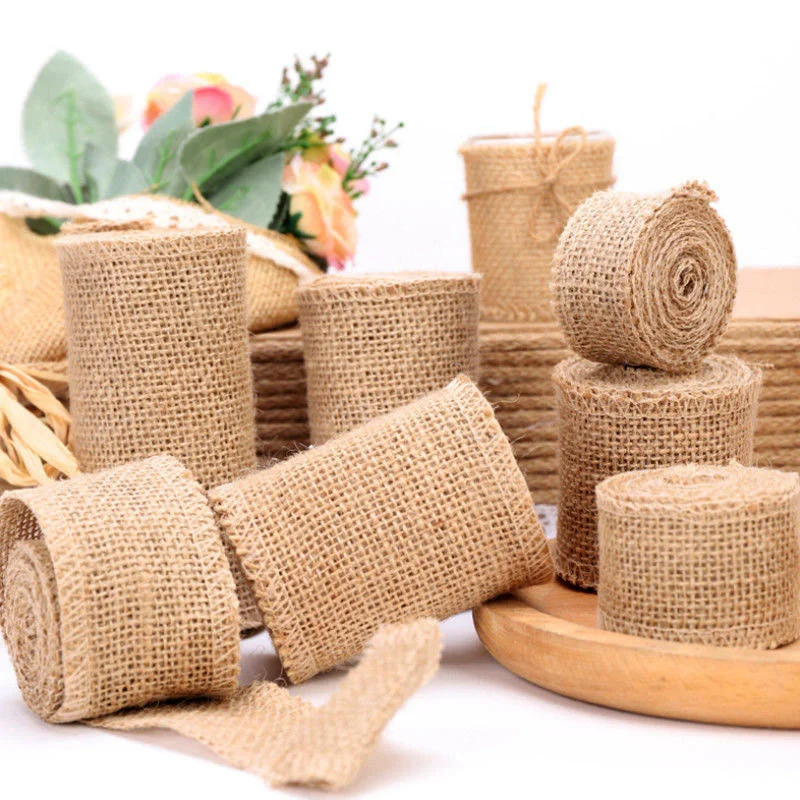 

2M/Roll Natural Ribbons Jute Bows Gift DIY Jute Burlap Fabric Roll Crafts Trim Sewing Clothing Wedding Christmas Home Decoration