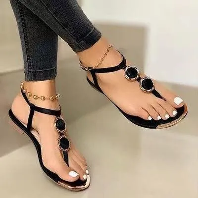 

2022 New Summer Sandals Women Fashion Casual Beach Outdoor Flip Flop Sandals Metal Decoration Ladies Flat Shoes Big Size 35-43