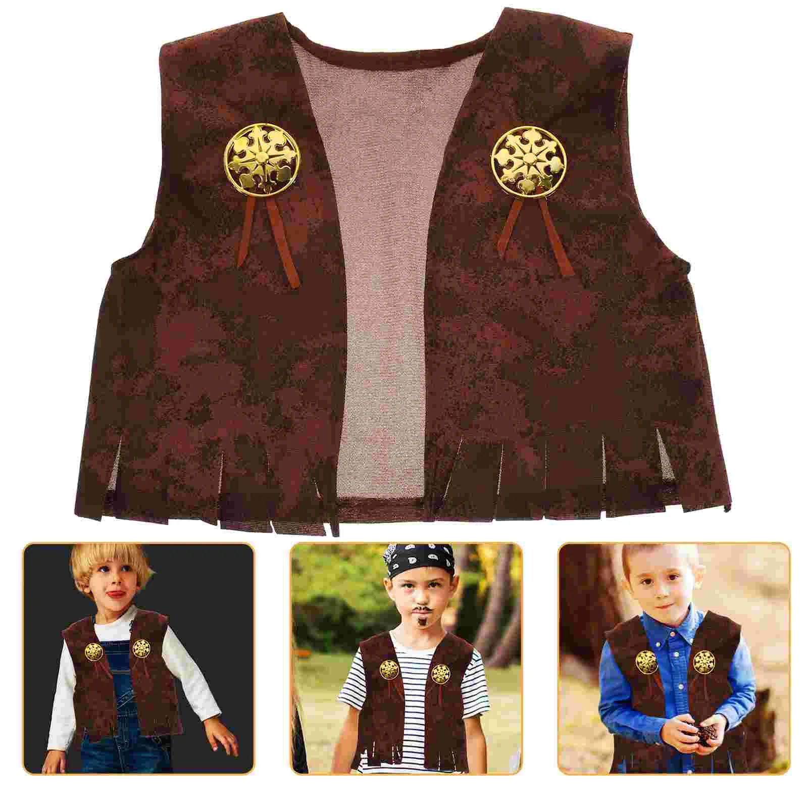 

Fancy Dress Party Kids Makeup Children Cosplay Cowboy Costume Knitted Fabric Unisex Vest Role-play Accessory Men Women Denim