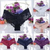 women sexy solid color low waist hollow out lace underpants t back briefs panties