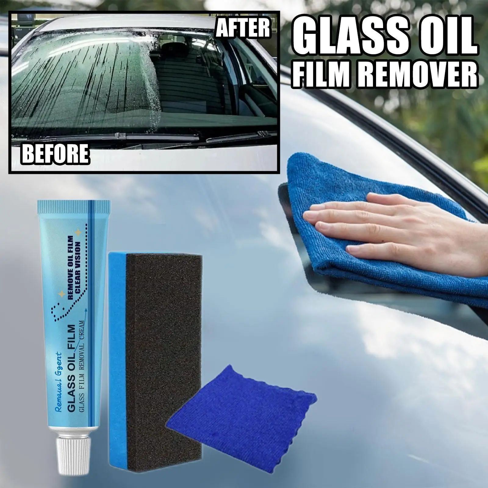 

Car Window Oil Film Cleaner Oil Remover Car Glass Oil Stain Clean Nano Protect Auto Windshield Oil Stains Cleaner With Sponge