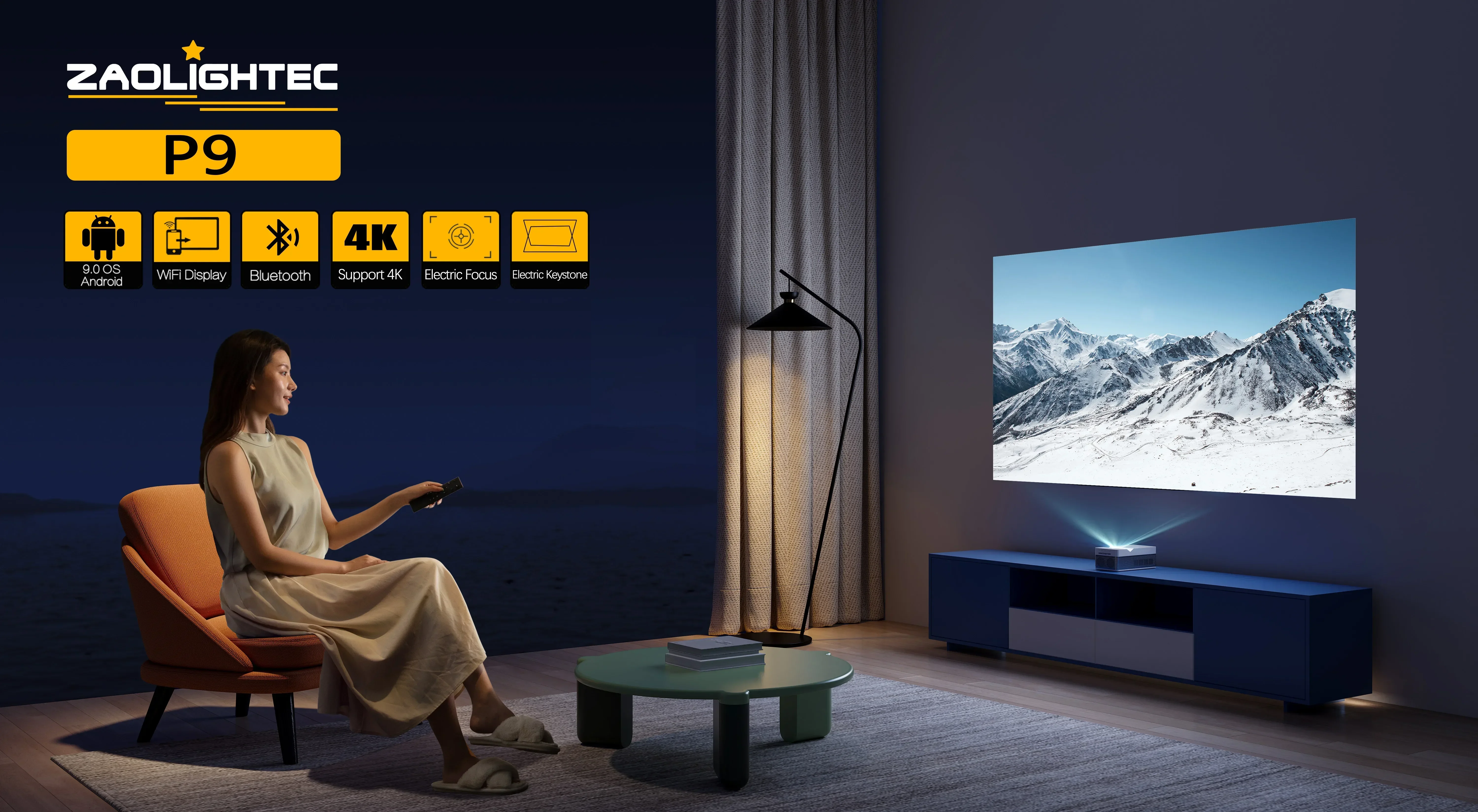 Мини-проектор P9 4K 3D-проектор 2700 ANSI Android 6.5 Умный домашний кинотеатр с короткой