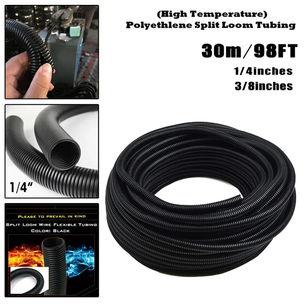 

1pcs Plastic Corrugated Pipe 1/4" 3/8" 98FT Protective Tube Tubing Black Color Sleeve Tube Split Wire Ship Industrial Wiring Too