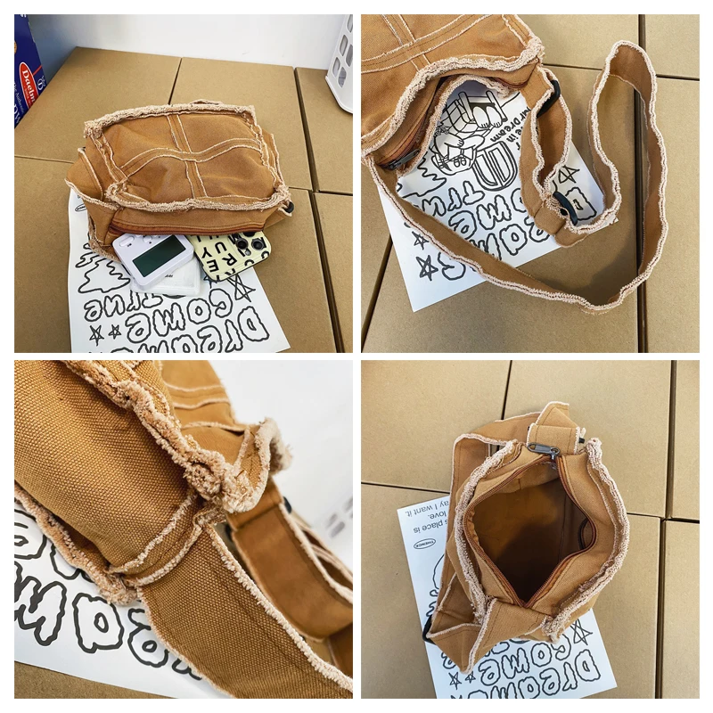 Mini Canvas Women's Bag Solid Handbags Casual Shoulder Cross Bag Vintage Eco Bag Korean Fashion Messenger Bag Y2K Purse Satchel