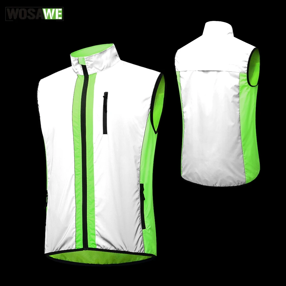 

[On Sale] WOSAWE Full Reflective Vest Men's Windbreaker Cycling Vest Windproof Sleeveless Jacket Bicycle Maillot MTB Bike Tops