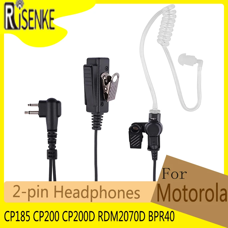 

RISENKE Earpiece Headset Compatible with Motorola CP185 CP200 CP200D RDM2070D BPR40 Walkie Talkie Accessories 2-pin Headphones