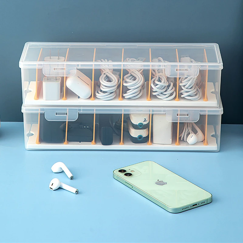 

Transparent Plastic Cable Storage Box Data Line Storage Container for Desk Stationery Multifunctional headset Data charging line