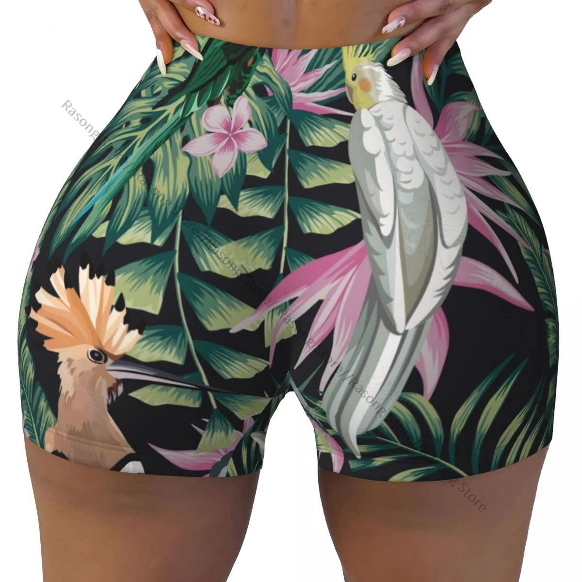 Женские шорты для йоги с тропическим попугаем тренировок растениями