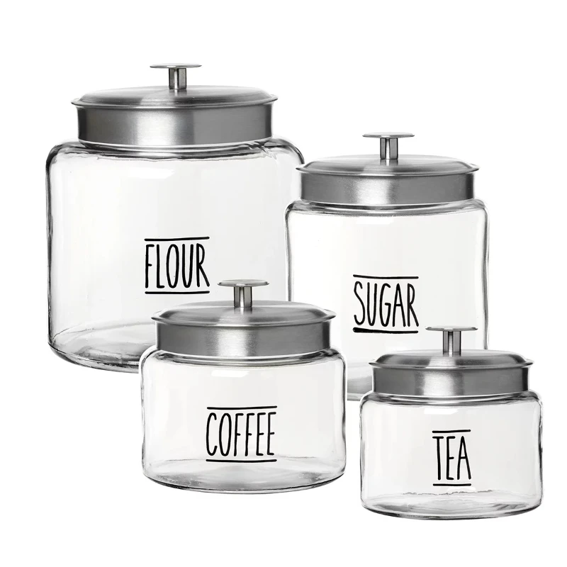 

Clear Glass Farmhouse Montana Food Storage Jars, 4 Piece Set food storage box cereal candy Dried jars kitchen Bottles organizer