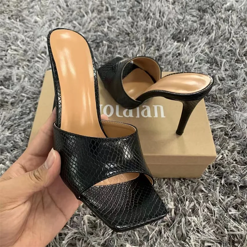 2023 New Summer Women Sandals Square Toe Ladies Heel Mules Sexy Thin High Heels Sandals Slippers Female Fashion Woman Shoes