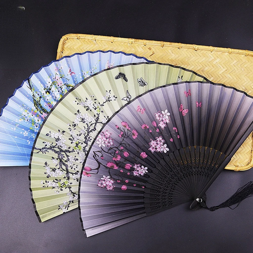 

Vintage Style Silk Folding Fan Chinese Japanese Pattern Art Craft Gift Home Decoration Ornaments Dance Hand Fan