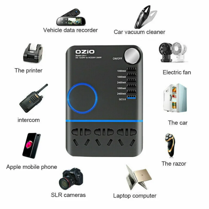 

Автомобильный инвертор 12 В 24 В до 220 В 200 Вт преобразователь чистой синусоиды розетка переменного тока USB QC3.0 PD автомобильный инвертор для быс...