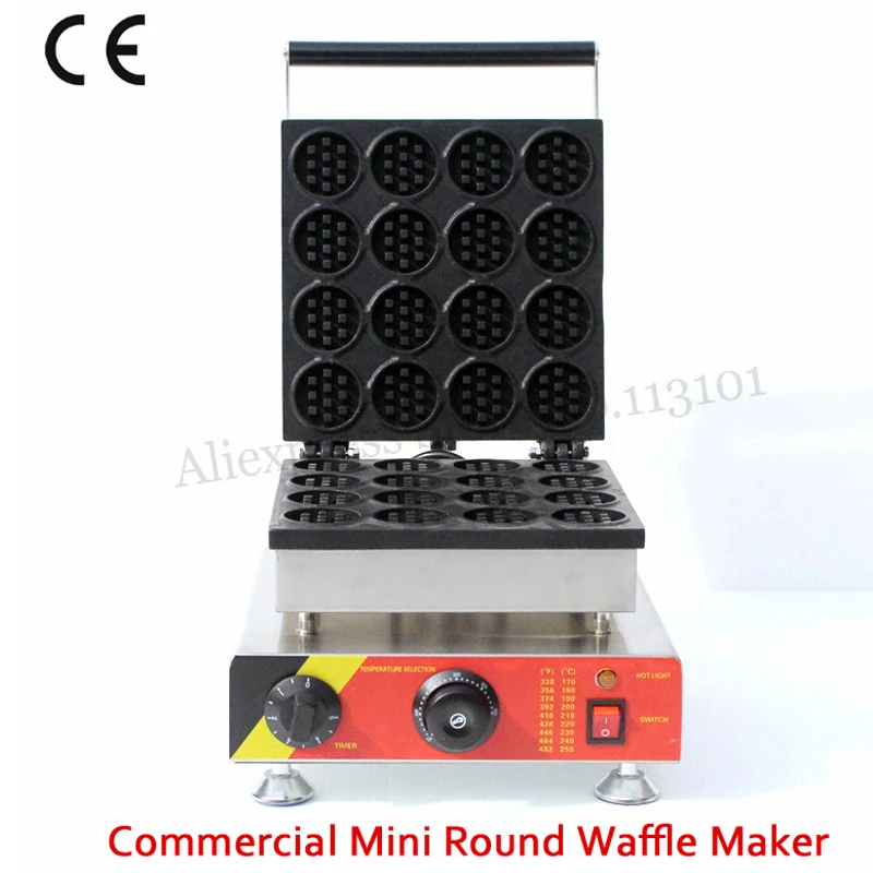 

16 Molds Mini Round Waffle Baker Machine 52x52mm Commercial Cake Maker 110V 220V 1.5KW for Food Street Restaurant