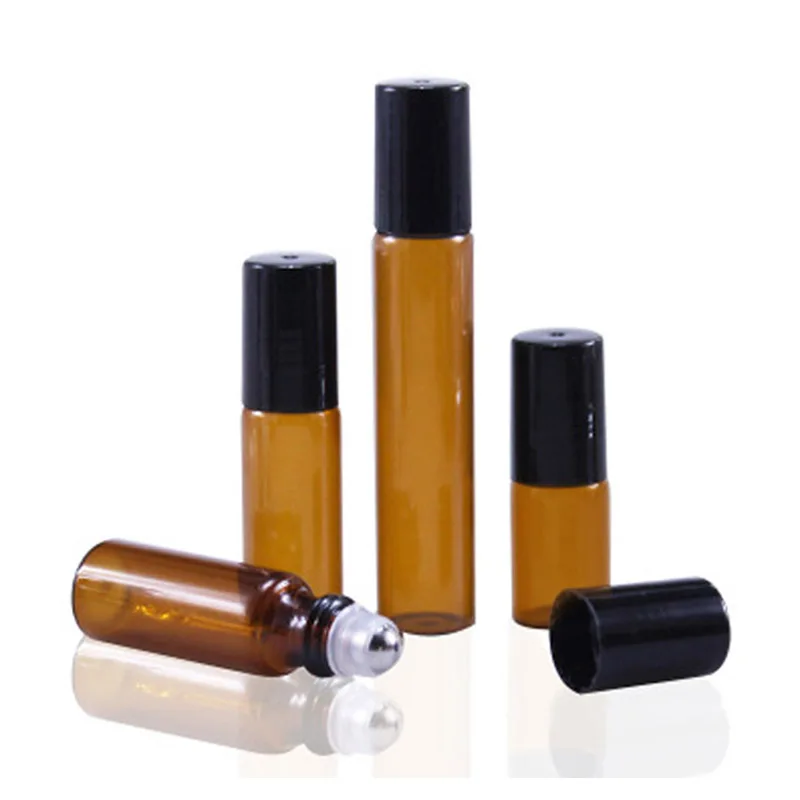 20pcs/Lot Amber Glass Roll on Bottle with Glass and Metal Ball Brown Thin Glass Roller Essential Oil Vials