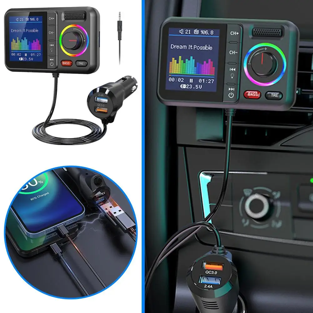 

Беспроводной Bluetooth FM-передатчик адаптер цветной экран автомобильный MP3-плеер громкой связи Aux Audio USB зарядка автомо...