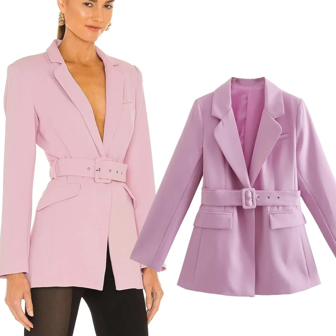 

Maxdutti Ins Fashion Blogger Sashes Violet Color Elegant Blazers Casual Jacket Women