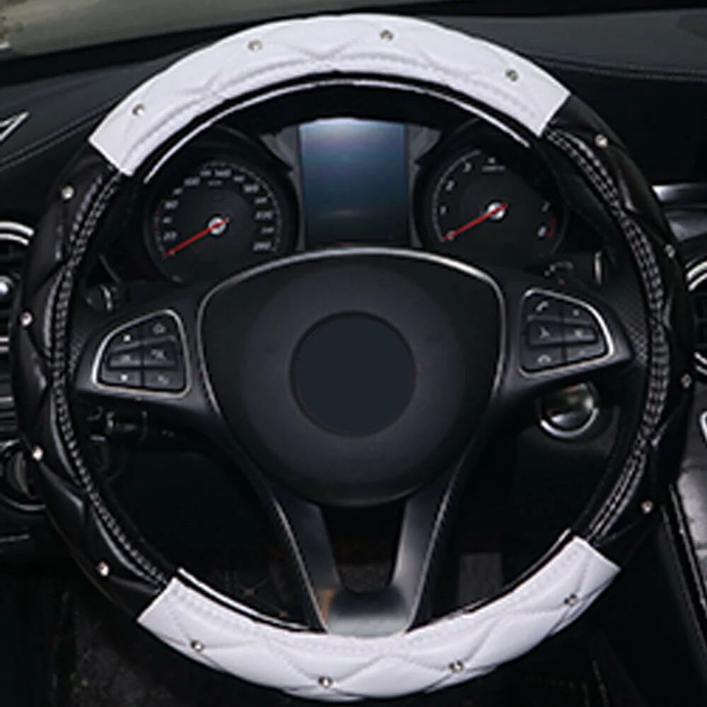 

1 Pcs Car Steering Wheel Cover PU Leather Protector Cover Rhinestone Decorative Anti-Slip Cover Universal Interior Accessories
