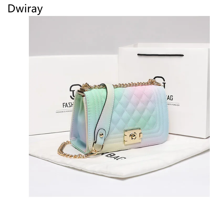 Luxury Designer Handbag Rhombic Grid Rainbow Color Bag Woman Shoulder Bag PU Leather Wallets for Women 2023 Dwiray Makeup Bag