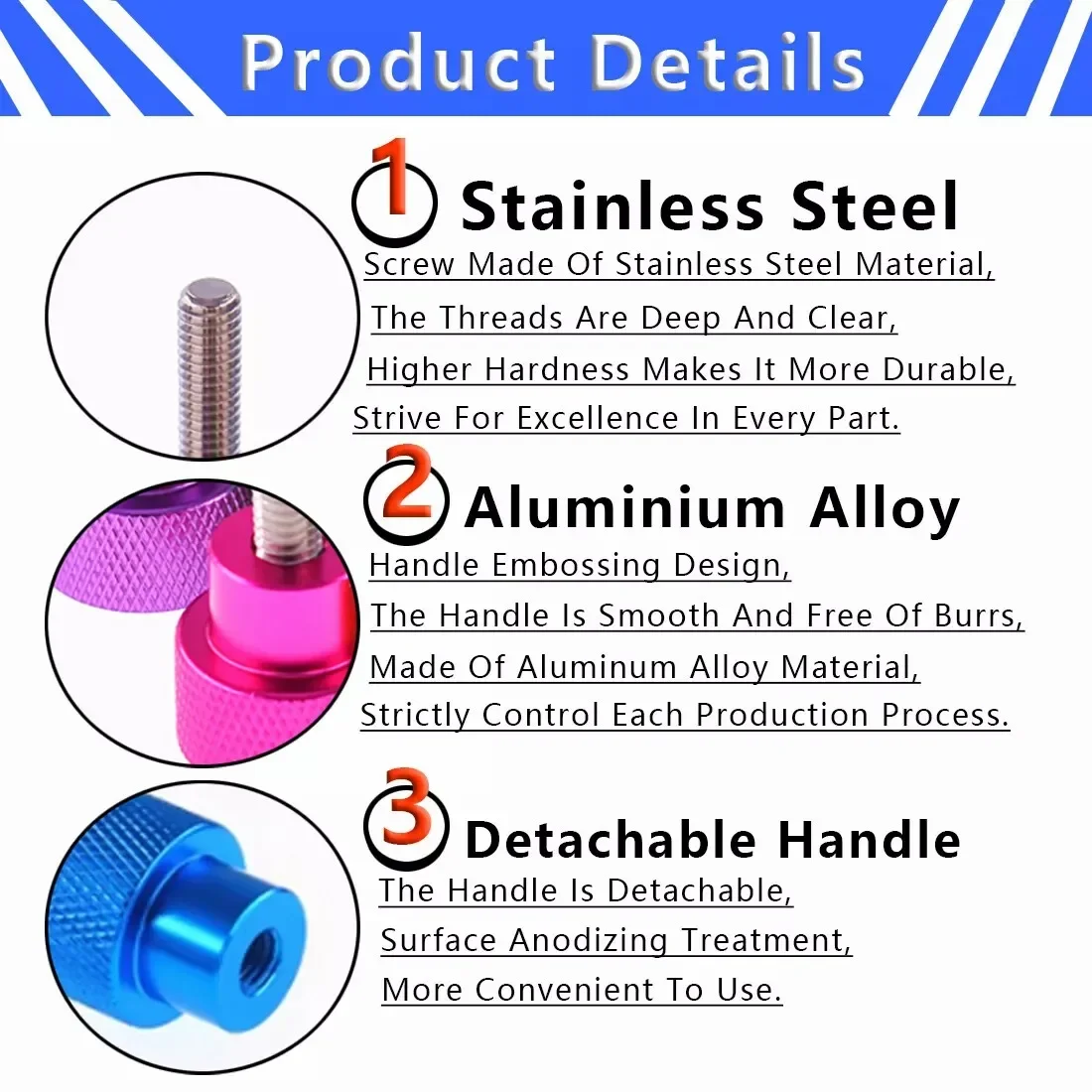 1Pcs M8 Aluminium Alloy+Stainless Steel Knurled Thumb Screws Hand Grip Knob Bolts L:6mm-100mm For Adjust Fixed Bolt