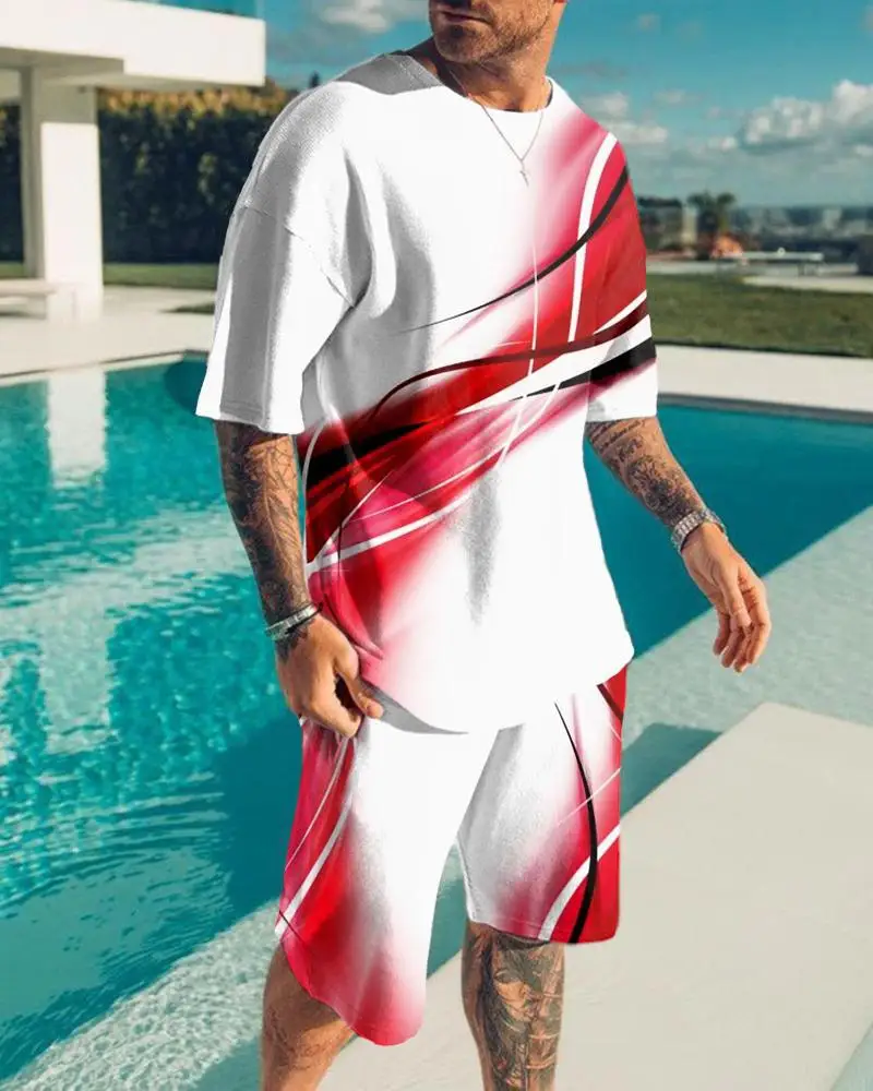 

2023 Summer Fashion Men Suit Tshirt Shorts 2 Piece Sets Tracksuit Men's Oversized Clothes Vintage Streetwear Round Neck 3D Print